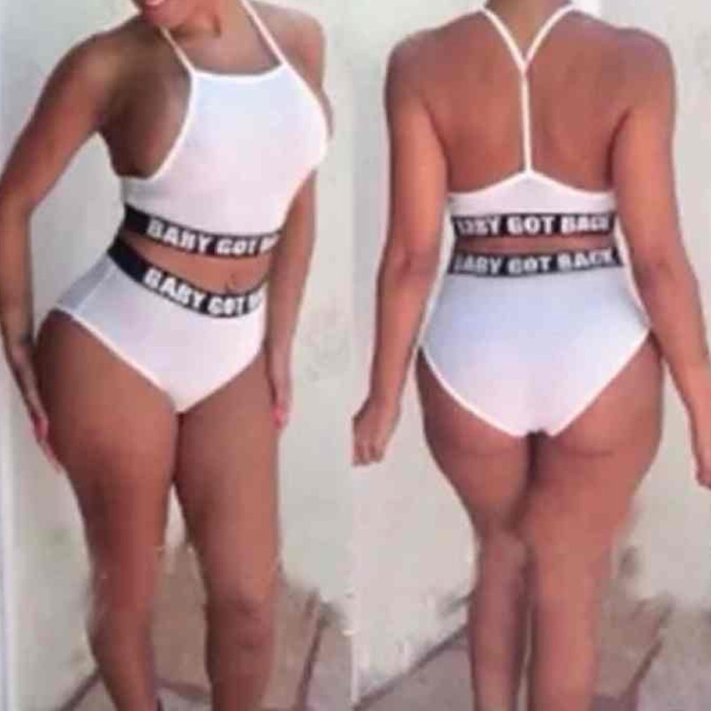 New White Bikini Set reads Baby got back